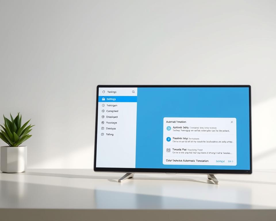 A clean, modern desktop interface with a Telegram app window prominently displayed. The window shows the "Settings" menu with the "Automatic Translation" option highlighted. In the background, a series of chat bubbles represent multilingual conversations, hinting at the translation functionality. The lighting is soft and diffused, creating a calm, professional atmosphere. The camera angle is slightly elevated, giving a sense of overview and control. The overall composition conveys the concept of effortless cross-language communication through Telegram's built-in translation capabilities. A clean, modern desktop interface with a Telegram app window prominently displayed. The window shows the "Settings" menu with the "Automatic Translation" option highlighted. In the background, a series of chat bubbles represent multilingual conversations, hinting at the translation functionality. The lighting is soft and diffused, creating a calm, professional atmosphere. The camera angle is slightly elevated, giving a sense of overview and control. The overall composition conveys the concept of effortless cross-language communication through Telegram's built-in translation capabilities.