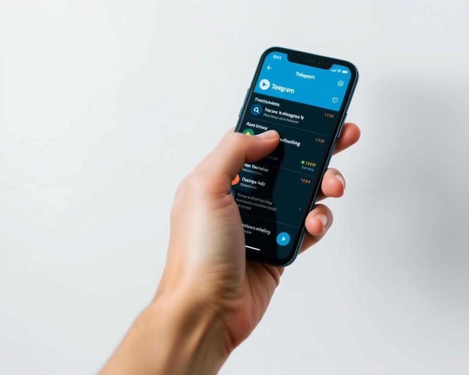 A close-up shot of a person's hand using a smartphone to navigate the Telegram app interface. The hand is held against a plain, minimalist background, creating a focused, uncluttered composition. The screen of the smartphone displays the Telegram user interface, showcasing various features and functionalities that enable efficient user engagement and growth. The lighting is soft and diffused, accentuating the clean, modern aesthetic. The overall tone is one of simplicity, productivity, and the seamless integration of technology into everyday life. A close-up shot of a person's hand using a smartphone to navigate the Telegram app interface. The hand is held against a plain, minimalist background, creating a focused, uncluttered composition. The screen of the smartphone displays the Telegram user interface, showcasing various features and functionalities that enable efficient user engagement and growth. The lighting is soft and diffused, accentuating the clean, modern aesthetic. The overall tone is one of simplicity, productivity, and the seamless integration of technology into everyday life.