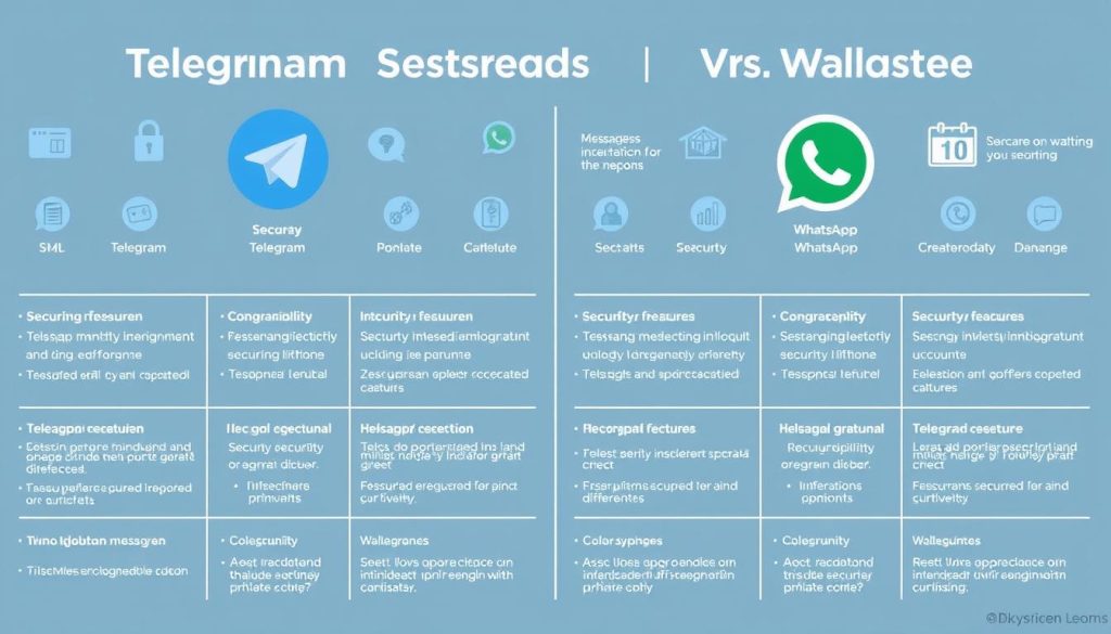 A detailed comparison of the security and privacy features of Telegram and WhatsApp, showcased in a sleek, modern visualization. The image should feature a clean, minimalist design with a balanced composition of icons, charts, and simple infographic elements. The color palette should be muted, with a focus on blues and grays to convey a sense of trust and reliability. The lighting should be soft and diffused, creating depth and emphasizing the key information. The camera angle should be slightly elevated, giving the viewer a sense of authority and objectivity. The overall mood should be professional, authoritative, and informative, effectively communicating the nuanced differences in security and privacy between the two messaging platforms. A detailed comparison of the security and privacy features of Telegram and WhatsApp, showcased in a sleek, modern visualization. The image should feature a clean, minimalist design with a balanced composition of icons, charts, and simple infographic elements. The color palette should be muted, with a focus on blues and grays to convey a sense of trust and reliability. The lighting should be soft and diffused, creating depth and emphasizing the key information. The camera angle should be slightly elevated, giving the viewer a sense of authority and objectivity. The overall mood should be professional, authoritative, and informative, effectively communicating the nuanced differences in security and privacy between the two messaging platforms.