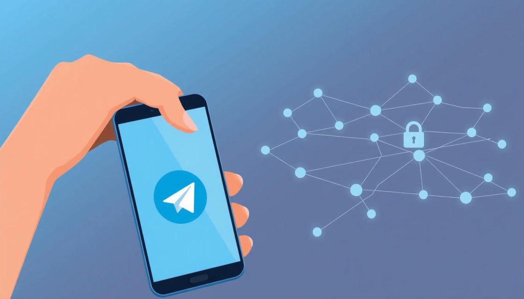 A secure and private communication platform, Telegram, showcased in a digital illustration. In the foreground, a hand holding a mobile device, its screen displaying the Telegram logo amidst a clean, minimalist interface. The middle ground features a network of interconnected nodes, representing Telegram's secure, encrypted data transmission. In the background, a subtle gradient of blues and grays sets a calming, technological atmosphere, conveying the reliability and trustworthiness of Telegram's privacy protection measures. Soft, directional lighting illuminates the scene, creating depth and emphasizing the platform's attention to user privacy and security. A secure and private communication platform, Telegram, showcased in a digital illustration. In the foreground, a hand holding a mobile device, its screen displaying the Telegram logo amidst a clean, minimalist interface. The middle ground features a network of interconnected nodes, representing Telegram's secure, encrypted data transmission. In the background, a subtle gradient of blues and grays sets a calming, technological atmosphere, conveying the reliability and trustworthiness of Telegram's privacy protection measures. Soft, directional lighting illuminates the scene, creating depth and emphasizing the platform's attention to user privacy and security.