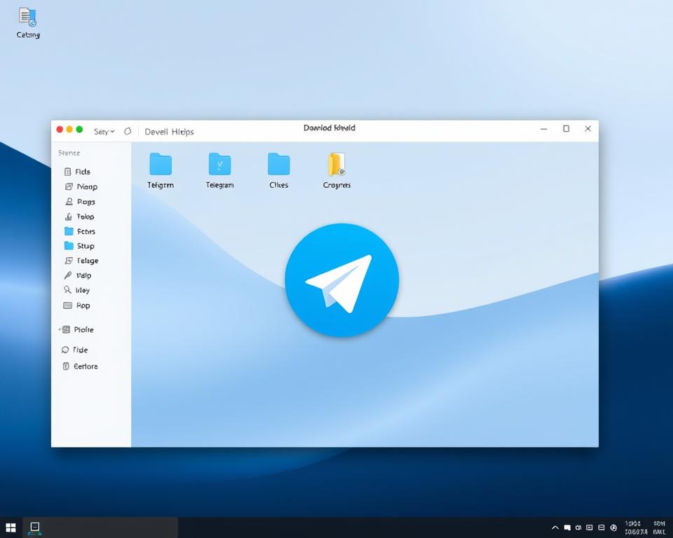 A sleek, modern desktop interface showcasing the file directory structure for Telegram's default download location. The foreground features a clean, minimalist file explorer window with a well-organized hierarchy of folders and subfolders. The middle ground displays a large, high-resolution Telegram app icon, hinting at the software's integration with the file management system. The background subtly blends shades of blue and gray, evoking a sense of digital professionalism. Soft, diffused lighting creates depth and highlights the various UI elements. The overall scene conveys a user-friendly, streamlined experience for customizing Telegram's download directory. A sleek, modern desktop interface showcasing the file directory structure for Telegram's default download location. The foreground features a clean, minimalist file explorer window with a well-organized hierarchy of folders and subfolders. The middle ground displays a large, high-resolution Telegram app icon, hinting at the software's integration with the file management system. The background subtly blends shades of blue and gray, evoking a sense of digital professionalism. Soft, diffused lighting creates depth and highlights the various UI elements. The overall scene conveys a user-friendly, streamlined experience for customizing Telegram's download directory.