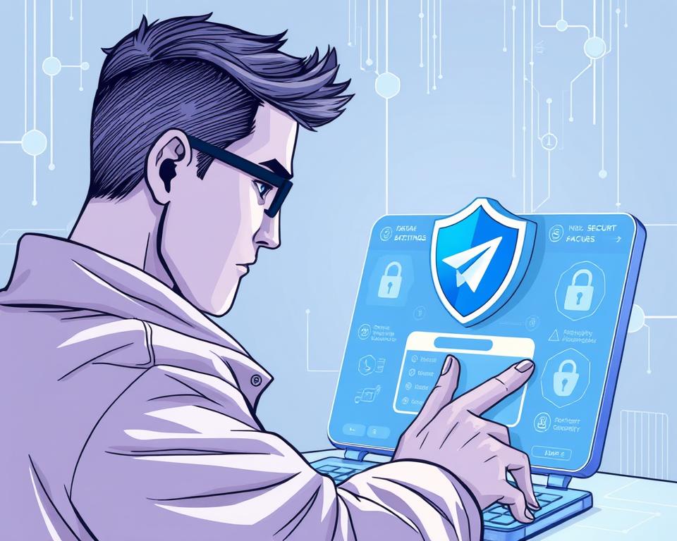 a detailed digital illustration of a person securely protecting their Telegram account, with a focused expression and determined posture. The foreground depicts the user carefully managing account settings and security features on a sleek, futuristic Telegram interface. The middle ground shows various security icons and visual indicators, conveying the importance of account protection. The background features a minimalist, technologically-advanced environment with subtle grid patterns and digital textures, setting an atmosphere of digital privacy and cybersecurity. a detailed digital illustration of a person securely protecting their Telegram account, with a focused expression and determined posture. The foreground depicts the user carefully managing account settings and security features on a sleek, futuristic Telegram interface. The middle ground shows various security icons and visual indicators, conveying the importance of account protection. The background features a minimalist, technologically-advanced environment with subtle grid patterns and digital textures, setting an atmosphere of digital privacy and cybersecurity.