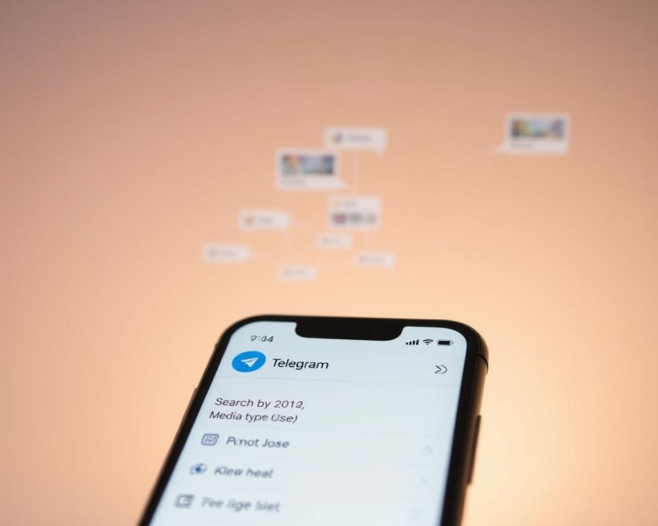 A clean and minimalist interface showcasing the search filters of the Telegram app, set against a soft gradient background. The foreground features a smartphone display with the Telegram logo prominently displayed, surrounded by a selection of filter icons and toggles, including options to search by date, media type, and user. The middle ground depicts a blurred network of chat bubbles and messaging threads, hinting at the depth and breadth of Telegram's communication features. The background bathes the scene in a warm, inviting glow, creating a sense of technological sophistication and user-friendliness. Captured with a wide-angle lens, the composition emphasizes the interconnectedness of Telegram's search capabilities within the broader messaging experience. A clean and minimalist interface showcasing the search filters of the Telegram app, set against a soft gradient background. The foreground features a smartphone display with the Telegram logo prominently displayed, surrounded by a selection of filter icons and toggles, including options to search by date, media type, and user. The middle ground depicts a blurred network of chat bubbles and messaging threads, hinting at the depth and breadth of Telegram's communication features. The background bathes the scene in a warm, inviting glow, creating a sense of technological sophistication and user-friendliness. Captured with a wide-angle lens, the composition emphasizes the interconnectedness of Telegram's search capabilities within the broader messaging experience.