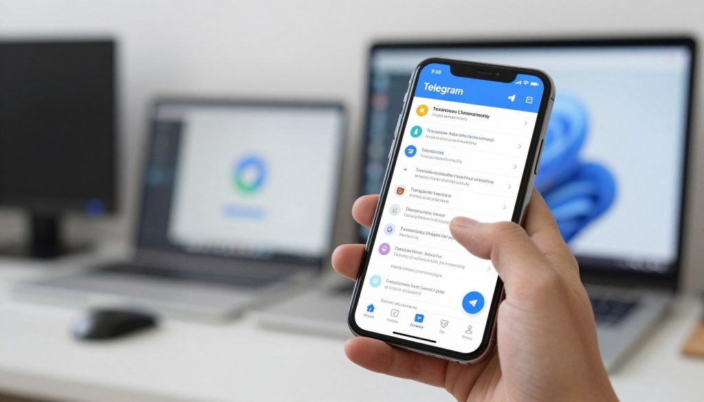 A visually engaging scene depicting the translation feature of the Telegram app. The foreground features a smartphone displaying an open chat with a vibrant interface showing text in multiple languages. In the middle ground, illustrate a hand reaching out to touch the screen, emphasizing user interaction with the app. The background showcases a softly blurred office environment, suggesting a workspace filled with devices and translation tools. Soft, diffused lighting creates a professional atmosphere, highlighting the app's functionality. The overall mood should be one of clarity and modernity, inviting viewers to explore the translation capabilities of Telegram. The image should be clean, minimalist, and free of any text or distractions. A visually engaging scene depicting the translation feature of the Telegram app. The foreground features a smartphone displaying an open chat with a vibrant interface showing text in multiple languages. In the middle ground, illustrate a hand reaching out to touch the screen, emphasizing user interaction with the app. The background showcases a softly blurred office environment, suggesting a workspace filled with devices and translation tools. Soft, diffused lighting creates a professional atmosphere, highlighting the app's functionality. The overall mood should be one of clarity and modernity, inviting viewers to explore the translation capabilities of Telegram. The image should be clean, minimalist, and free of any text or distractions.